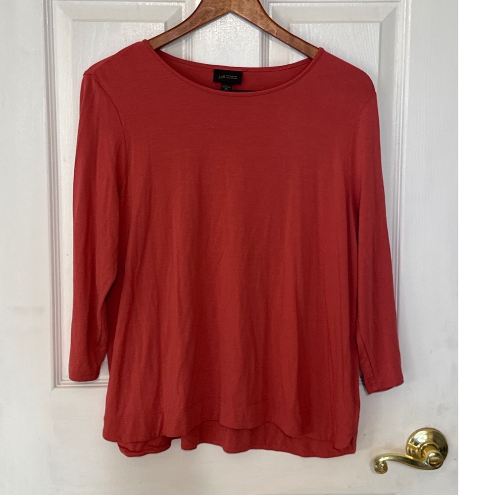 J. Jill Wearever Top Womens Medium Petite MP Red 3/4 Sleeve Scoop Neck